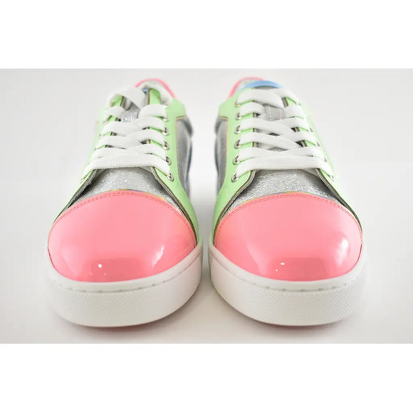 Christian Louboutin Fun Vieira Flat Patent Pink Silver Blue Low Top Sneaker 37.5 - Picture 5 of 12